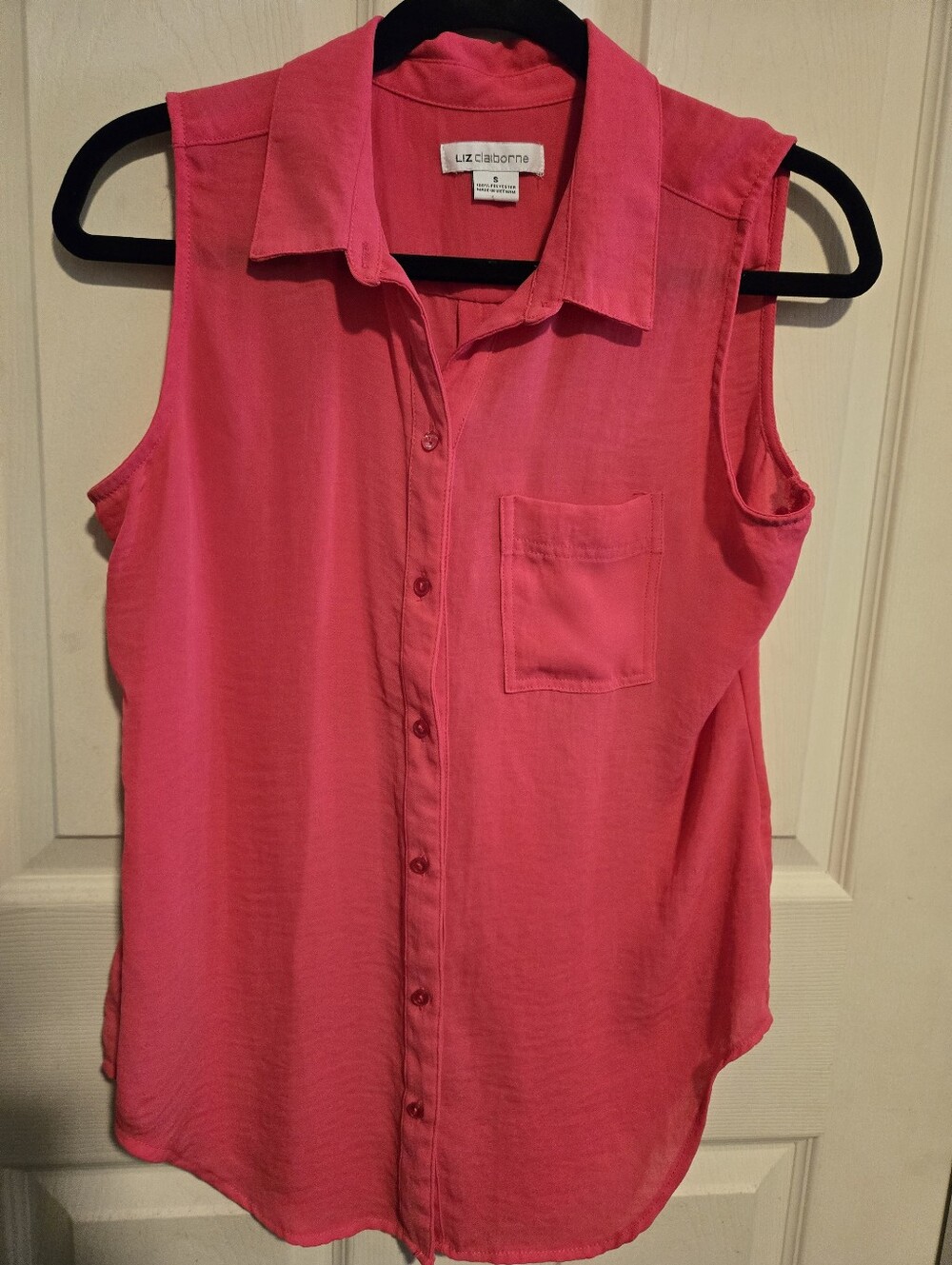 Liz Claiborne Bright Pink Sleeveless Button-Down Shirt
